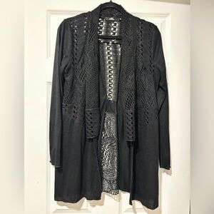 BKE Boutique Black Women's Crochet Lace Open-Front Cardigan